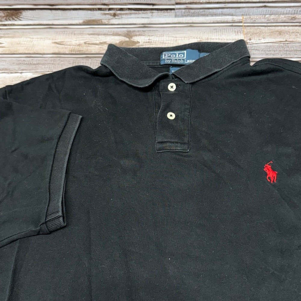 Polo Ralph Lauren Polo Shirt Mens Large Black Custom Fit Short Sleeve Pony Logo